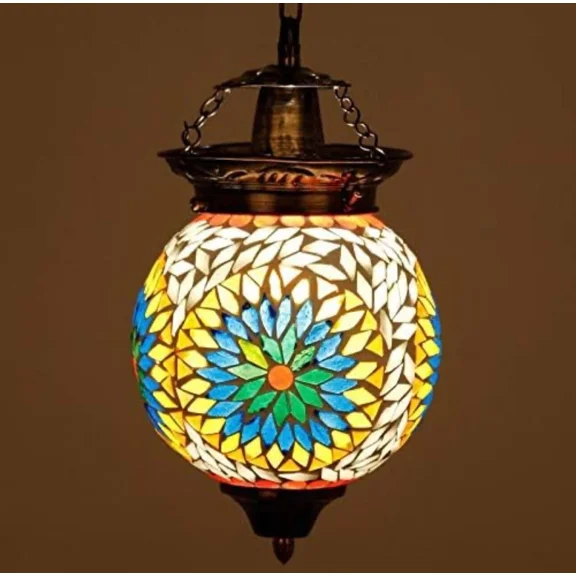 CLASSICO Handcrafted Turkish Mosaic Glass Gourd-Shaped Pendant Light, Multicolor Moroccan Hanging Ceiling Lamp for Bedroom, Living Room & Dining Area