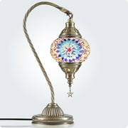 Turkish Moroccan Lamp with Bronze Base - Yarra Decor 3 Color Options Handmade Swan Neck Tiffany Mosaic Glass Bedside Lamps for Bedroom (LED Bulb Included)