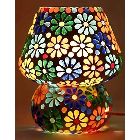 CLASSICO TRADING COMPANY Turkish Moroccan Mushroom lamp -Shaped Mosaic Table Lamp Handcrafted Multicolor Accent Light for Bedside, Desk, or Living Room