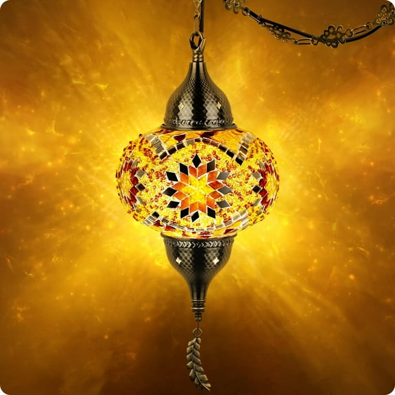 Turkish Moroccan Pendant Hanging Light with 15-Foot Cord - Exquisite Tiffany Style Mosaic Ceiling Lamp for Bedroom, Living Room