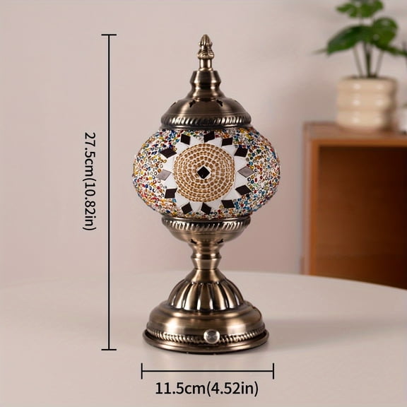 Turkish Moroccan Style Table Lamp, Bohemian Colored Glass Night Light, 3600mAh Battery-Powered Portable Ambient Lamp, Bulb Included for Bedroom Living Room Cafe Bar Party Gift