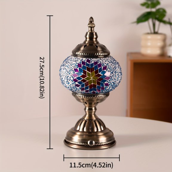 Turkish Moroccan Style Table Lamp Bohemian Night Light Colored Glass Ambient Light 3600mAh Battery Powered Ideal for Bedroom Living Room Cafe Bar Party Decor Includes Bulb