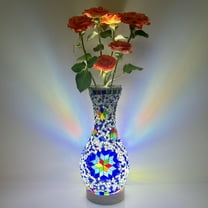 Turkish Moroccan Table Lamp Mosaic Vase Lamp Handmade Glass Vase with Wood Base Decorative Bedside Lighting for Bedroom