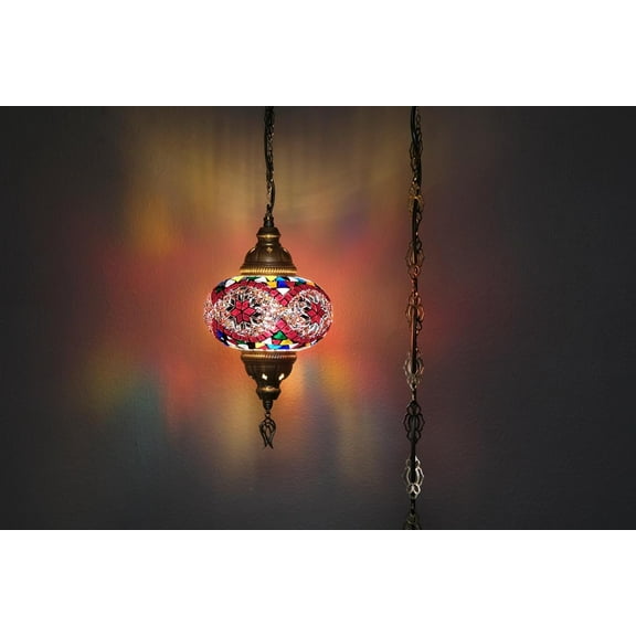 Turkish Mosaic Ceiling Lamps, Moroccan Pendant Lighting, Handmade Mosaic Hanging Light, Anatolian Lamp Desing, Traditional Turkish Lamps (Sky RED)