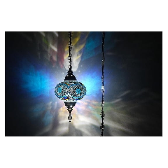 Turkish Mosaic Ceiling Lamps, Moroccan Pendant Lighting, Handmade Mosaic Hanging Light, Anatolian Lamp Desing, Traditional Turkish Lamps (Sky Turquoise)