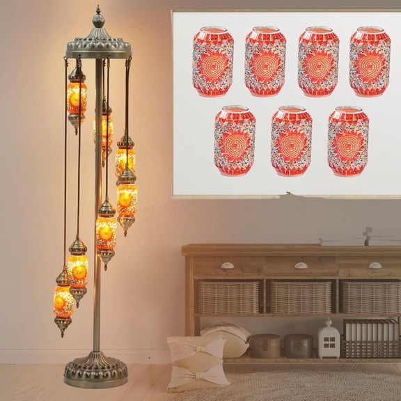 Turkish Mosaic Floor Lamp 74 Inch Handmade Stained Glass with 7 Shades E12 Bulb Bohemian Decor for Bedroom Living Room Romantic Ambient Lighting