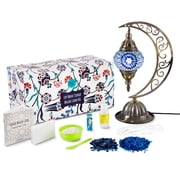 Turkish Mosaic Moon Lamp Making Kit | DIY Colorful Glass Decorative Table Desk Light | Craft Kit For Adults | Make Your Own Lamp | Living Room Bedroom | Mosaic Pieces, Beads, US-Plug Blue
