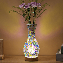 Turkish Mosaic Table Lamp, Moroccan Style Colorful Handmade Glass Vase, USB Mosaic Table Night Light for Bedroom, Living Room Decor, 9" Height