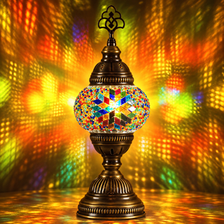Turkish Mosaic Table Lamp, Multicolor Handmade Glass Bedside Lamp with LED Bulb