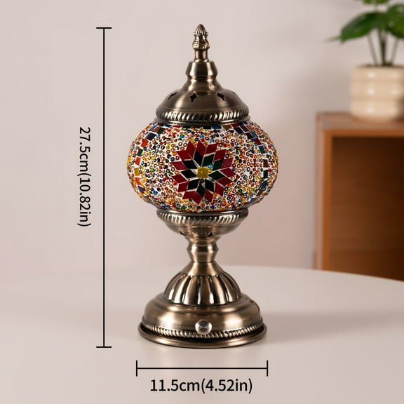 Turkish Mosaic USB Desk Lamp - Colorful Bohemian Glass Night Light w/ Clip-On - Push Button for Bedroom/Office
