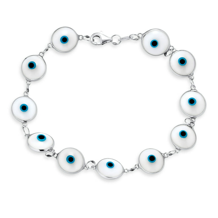 Turkish Blue Evil Eye Beads Sterling Silver Bracelet