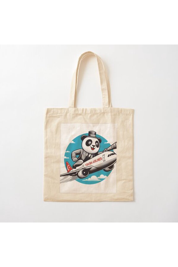 Turkish Panda Fly Canvas Tote Bags, Reusable Shopping Bag