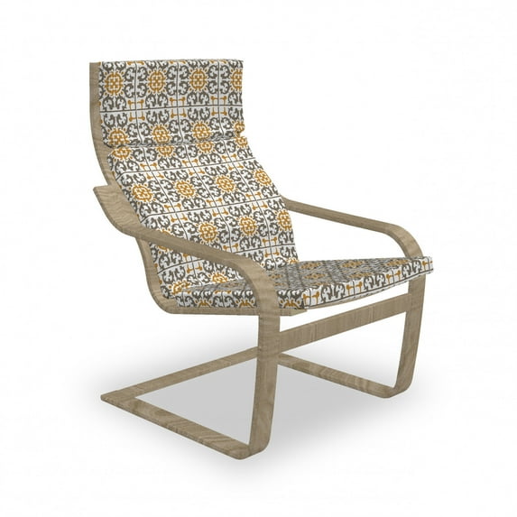 Turkish Pattern Armchair Pad and Slipcover, Tiles of Pastel Colored Spiral Geometry Scroll Details, 1 Piece Soft Cushion Replacement with Removable Cover, Pale Coffee White Taupe, by Ambesonne