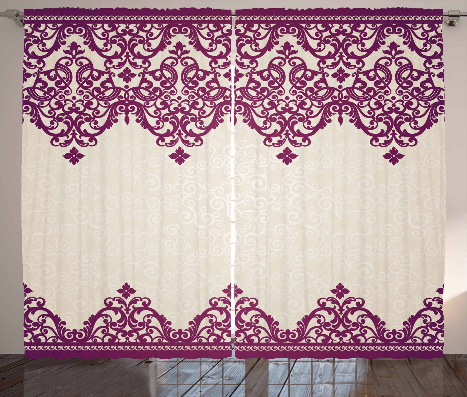 Ambesonne Turkish Pattern Curtains 2 Panel Set, Rococo Spiral, 108" x