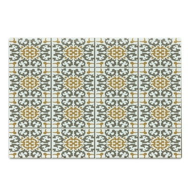 Turkish Pattern Cutting Board, Tiles of Pastel Colored Spiral Geometry Scroll Details, Decorative Tempered Glass Cutting and Serving Board, Large Size, Pale Coffee White Taupe, by Ambesonne