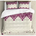 thumbnail image 1 of Turkish Pattern King Size Duvet Cover Set, Old Fashioned Borders with Spiral and Tangled Leaves in Rococo Style, Decorative 3 Piece Bedding Set with 2 Pillow Shams, Fuchsia Beige, by Ambesonne, 1 of 3