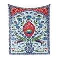 thumbnail image 1 of Turkish Pattern Soft Flannel Fleece Throw Blanket, Floral Nature Art Motifs from Istanbul Abstract Plant in a Vase, Cozy Plush for Indoor and Outdoor Use, 50" x 70", Blue Green Scarlet, by Ambesonne, 1 of 5
