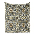 thumbnail image 1 of Turkish Pattern Soft Flannel Fleece Throw Blanket, Flowers in and Traditional Style, Cozy Plush for Indoor and Outdoor Use, 70" x 90", Earth Yellow Slate Blue, by Ambesonne, 1 of 5