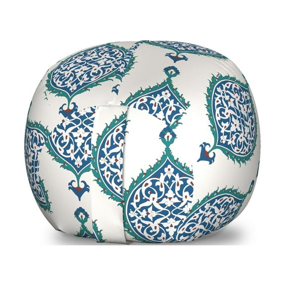 Turkish Pattern Storage Toy Bag Chair, Leaves in Symmetrical Order Cultures of the East Theme, Stuffed Animal Organizer Washable Bag, Small Size, Multicolor, by Ambesonne