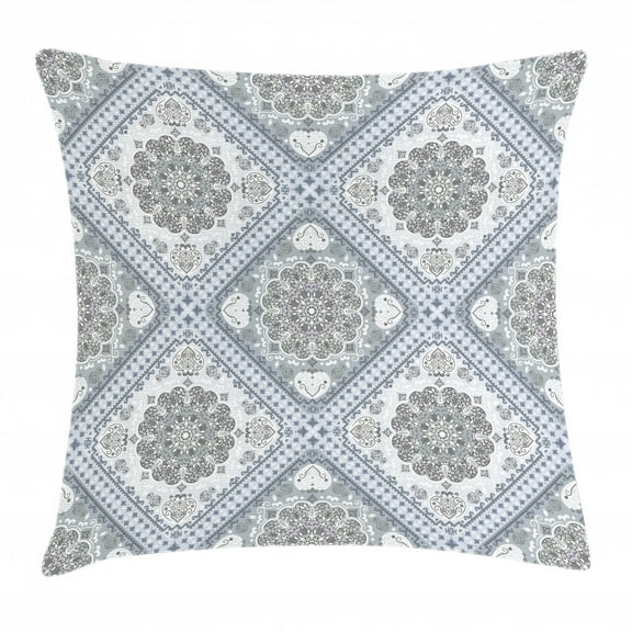 Turkish Pattern Throw Pillow Cushion Cover, Complex Swirl Art Motifs with Persian Origins in Pale Colors, Decorative Square Accent Pillow Case, 18 X 18 Inches, Grey Pale Mauve White, by Ambesonne