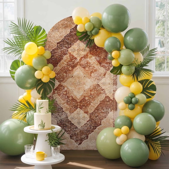 Turkish Retro Arch Backdrop Cover, 5FT, Brown Wallpaper Murals Medieval Spandex Arch Covers Double-Sided Backdrop for Wedding Birthday Party Photo Background Decoration