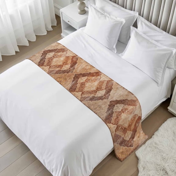 Turkish Retro Bed Runner Scarf, Brown Wallpaper Murals Medieval Twin Bed Scarf Runner, No Fading Decorative Bedding Scarf for Bedroom Hotels Homes and Guestrooms