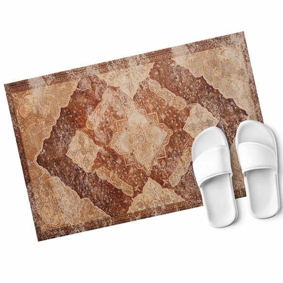 Turkish Retro Door Mat Brown Wallpaper Murals Non Slip Absorbent Entrance Mat Washable Low Profile Indoor Doormat for Front Door Entryway Entry 16"x24"