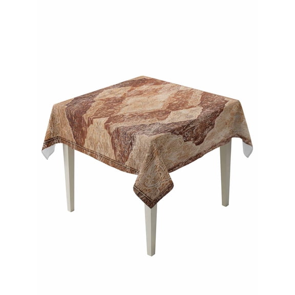 Turkish Retro Table Cloth 60x60 Inch Square, Brown Wallpaper Murals Medieval Waterproof Tablecloth Washable Table Cover for Party Picnic Dinner Decor