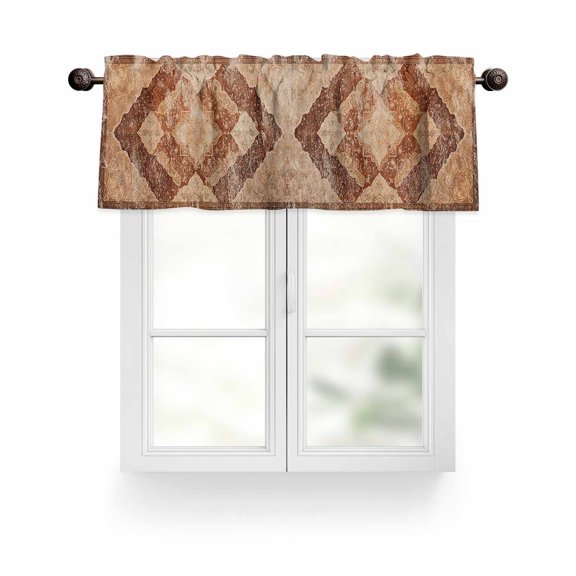 Turkish Retro Valances for Windows Brown Wallpaper Murals Medieval Valance Rod Pocket Light Filtering Short Window Treatments Curtains for Kitchen Bathroom Living Room Bedroom, 1 Panel, 42 x 18 Inch