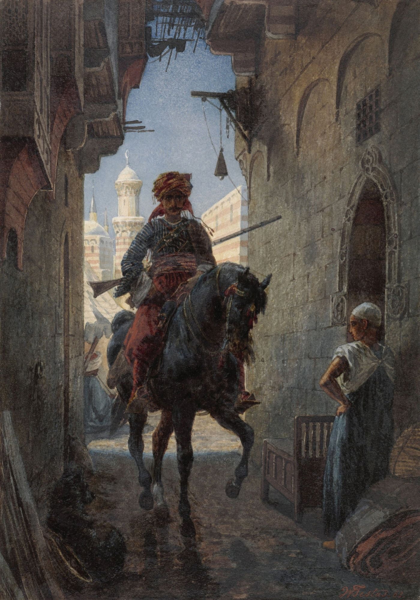 Turkish Rider In A City Canvas Art - (18 x 24)