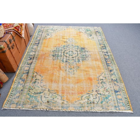 Turkish Rug, 5.2x7.1 ft Area Rug, Vintage Rug, Antique Rug, Rugs For Living Room, Muted Oushak Rug, Yellow Colorful Rug, Gift For Him, 13072