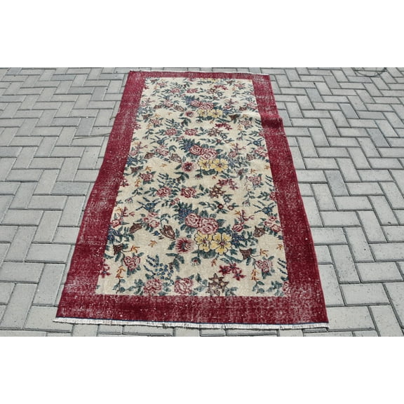 Turkish Rug, Area Rug, Vintage Rug, Antique Carpet, 45x79 inches Red Rug, Bohemian Indoor Rugs, Handmade Floor Rug, 9298
