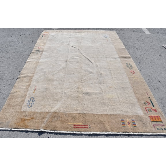Turkish Rug, Beige Floor Rug, Rugs For Bedroom, Antique Rugs, Vintage Rug, 6.5x9.4 ft Large Rug, Handmade Living Room Rug