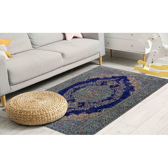 Turkish Rug, Corridor Rugs, Chenille Printed Stye Rug, Non-Slip Carpet Rugs, Moroccan Design Rugs, Medallion Rug, Front Door Rug, Gift For Him Rug, 2.6'x6.5' - 80x200 cm