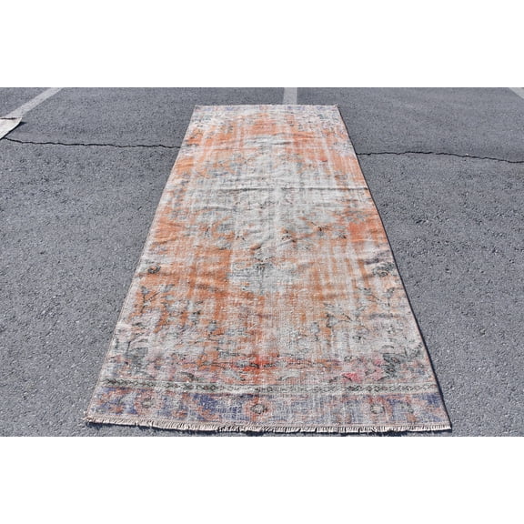 Turkish Rug, Faded Rug, Large Rug, 4.5x10.7 ft, Salon Rug, Oushak Rug, Orange Rug, Organic Rug, Oriental Rug, Floral Rug, Vintage Rug, 7884