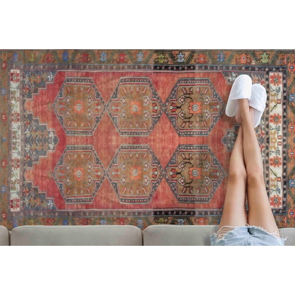 Turkish Rug, Gift Rugs, Easy To Clean Rug, Wedding Rugs, Brown Rugs, Printed Stye Rugs, Tribal Rugs, Vintage Design Rug, Colorful Rugs, 5.2'x7.5' - 160x230 cm