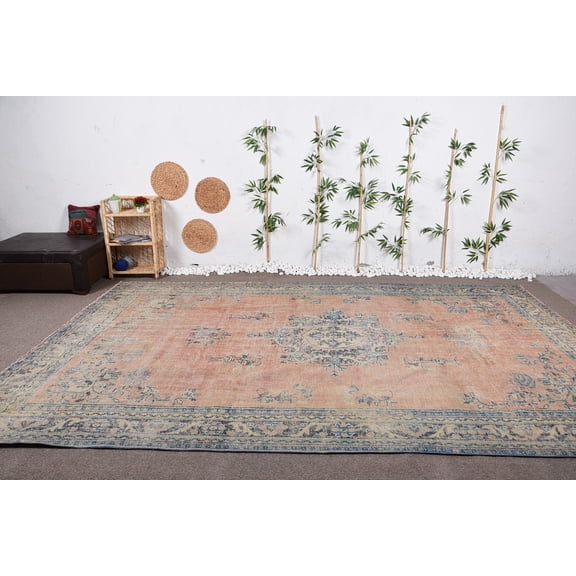 Turkish Rug, Home Decor Rug, Vintage Rug, 8.8x12.9 ft Oversize Rug, Oushak Rug