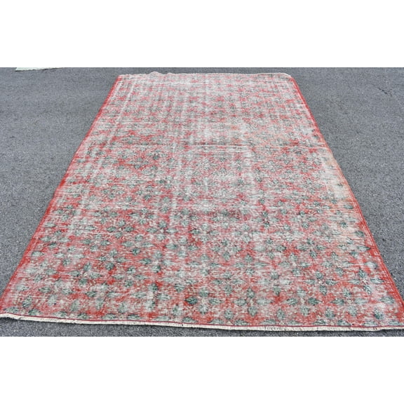 Turkish Rug, Large Rug, Vintage Rug, Oushak Rug, 77x114 inches Red Carpet, Decorative Salon Rug, Handwoven Oversize Rugs, 9166