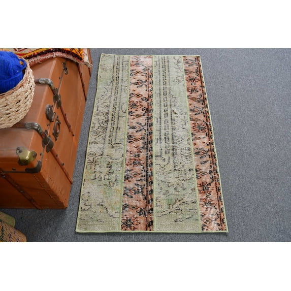 Turkish Rug, Oushak Rug, Rugs For Car Mat, Patchwork Rug, 2.2x3.9 ft Small Rugs, , Vintage Rug, Green Moroccan Rugs, Turkey Door Mat Rug
