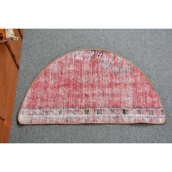 Turkish Rug, Round Rug, 2.5x1.5 ft Small Rugs, Vintage Rug, Red Oushak Rug, Anatolian Rug, Rugs For Nursery, , Office Kitchen Rug