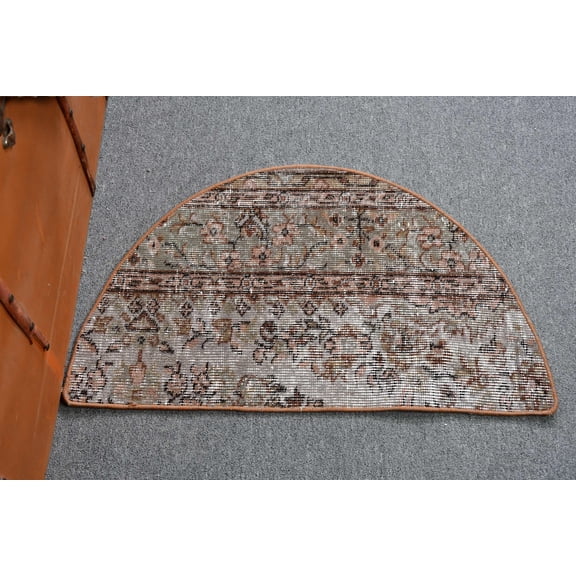 Turkish Rug, Round Rug, Rugs For Door Mat, Vintage Rug, Gray Kitchen Rugs, 2.5x1.5 ft Small Rugs, , Antique Rug, Handmade Bath Rug