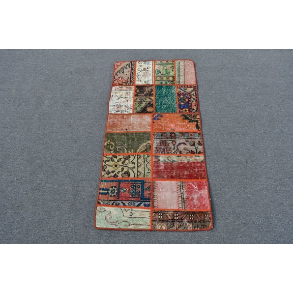 Turkish Rug, Small Carpet, Vintage Rug, Oushak Carpet, 24x48 inches Red Rug, Handmade Kitchen Rugs, Handwoven Wall Hanging Carpet, 12295