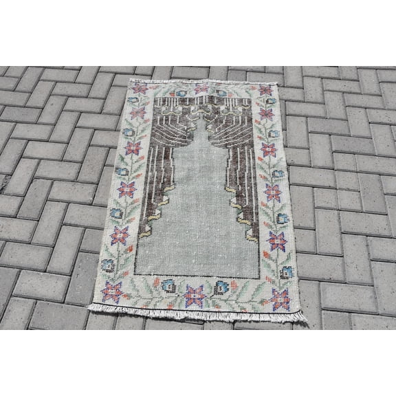 Turkish Rug, Small Rug, Vintage Rug, Oushak Carpet, 30x46 inches Green Rug, Organic Wall Hanging Rugs, Handmade Bedroom Rug, 9319