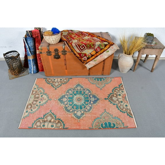 Turkish Rug, Small Rug, Vintage Rug, Oushak Rugs, Rugs For Bathroom, 2.7x4.1 ft Orange Rug, Decorative Rugs, Small Entry Rug, 13305
