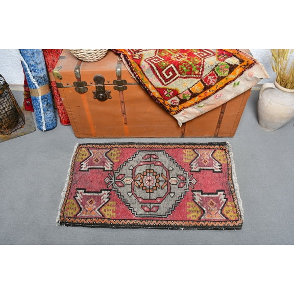 Turkish Rug, Small Rugs, Vintage Rug, Oushak Rug, Rugs For Bathroom, 1.8x3 ft Red Rug, Entry Rug, Decorative Rug, Housewarming Gift, 13360