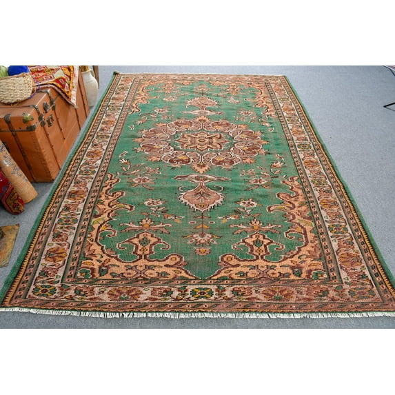 Turkish Rug, Vintage Rug, 6.3x9.3 ft Large Rug, Anatolian Rugs, Rugs For Living Room, Green Oriental Rug, Gift For Her, 13066