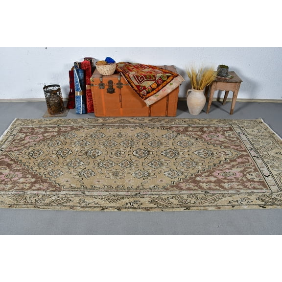 Turkish Rug, Vintage Rug, Large Rug, Anatolian Rug, Rugs For Salon, 4.4x9.8 ft Beige Rug, Wool Rug, Bedroom Rug, Gift For Him, 13275