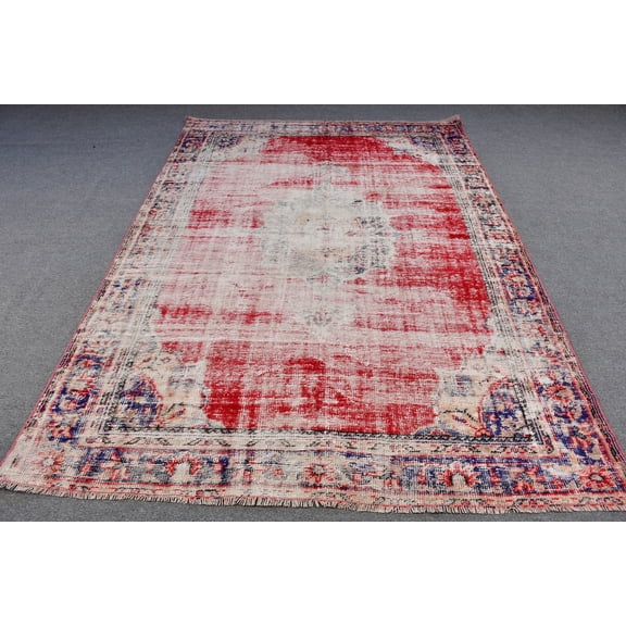 Turkish Rug, Vintage Rug, Large Rug, Home Decor Carpet, 74x100 inches Red Rug, Handwoven Salon Carpet, Bohemian Oversize Rug, 12150