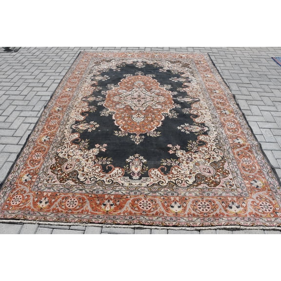 Turkish Rug, Vintage Rug, Large Rug, Oushak Rug, 84x116 inches Orange Rug, Wool Bedroom Rugs, Handwoven Living Room Carpet, 9350