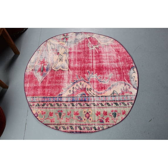 Turkish Rug, Vintage Rug, Oushak Rug, 3.5x3.5 ft Small Rug, Colorful Rug